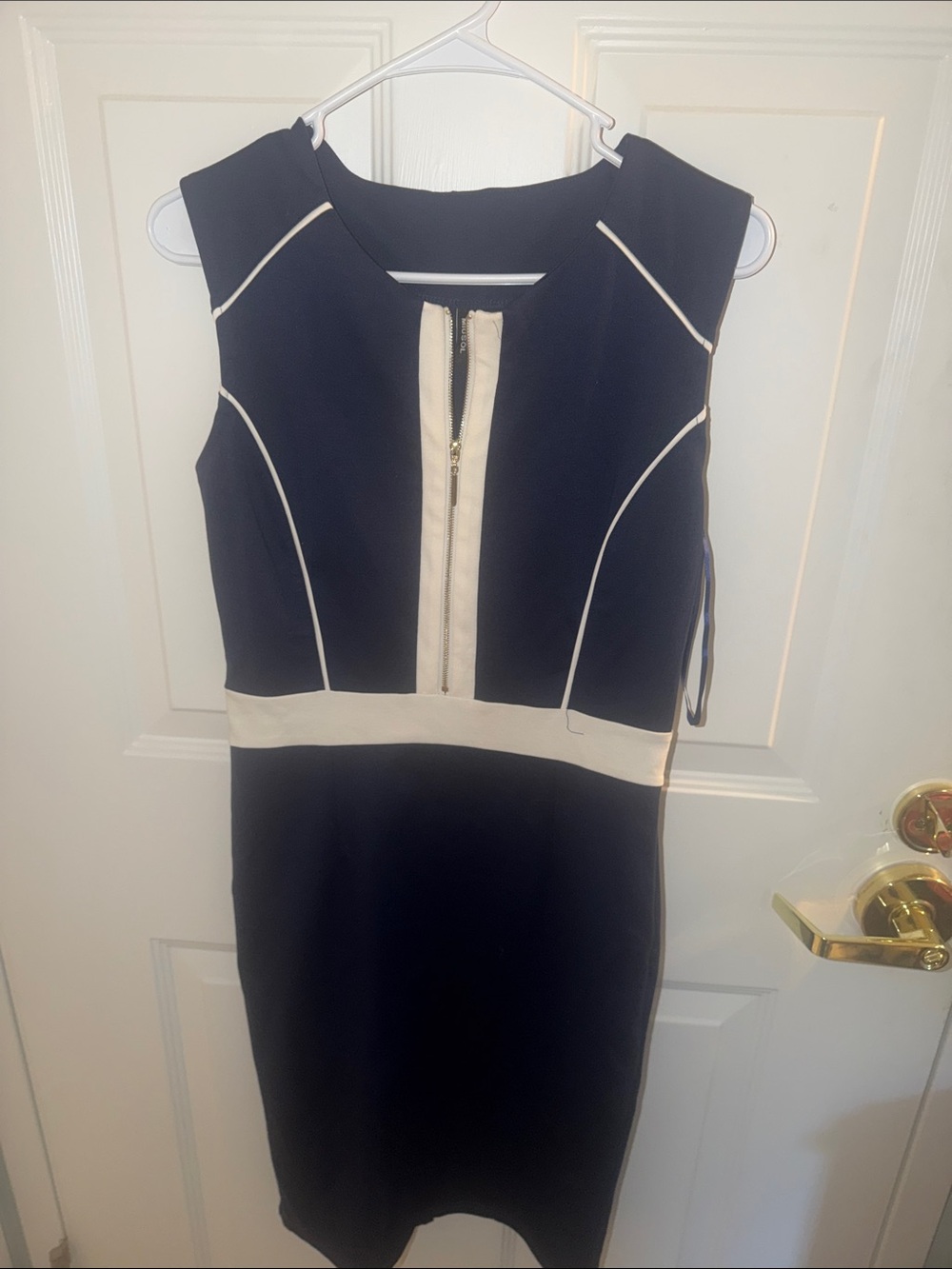 Miusol Black Midi Sheath Dress with Cream Trim